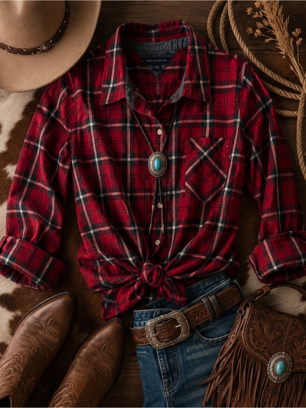 Tommy Hilfiger Red and Black Plaid Button-Down Shirt